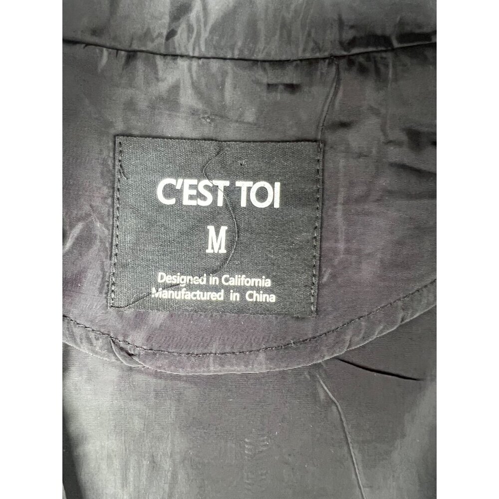 Cest Toi Cropped Black Nylon Jacket With Reflective Stripes & Zippered Front M - Picture 8 of 15